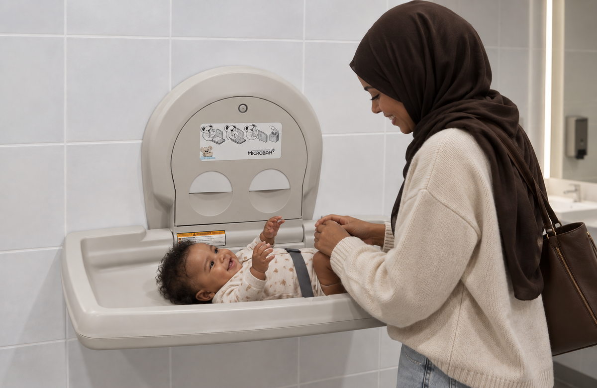 Horizontal wall-mounted changing table
