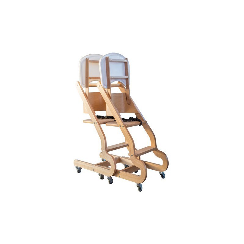 Chaise Prestige en hêtre clair 4 roulettes avec plateau relevable