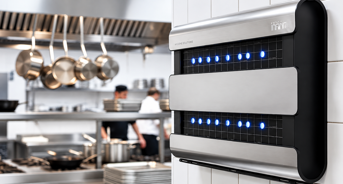 Désinsectiseur professionnel LED Infiniti installé dans une cuisine professionnelle.