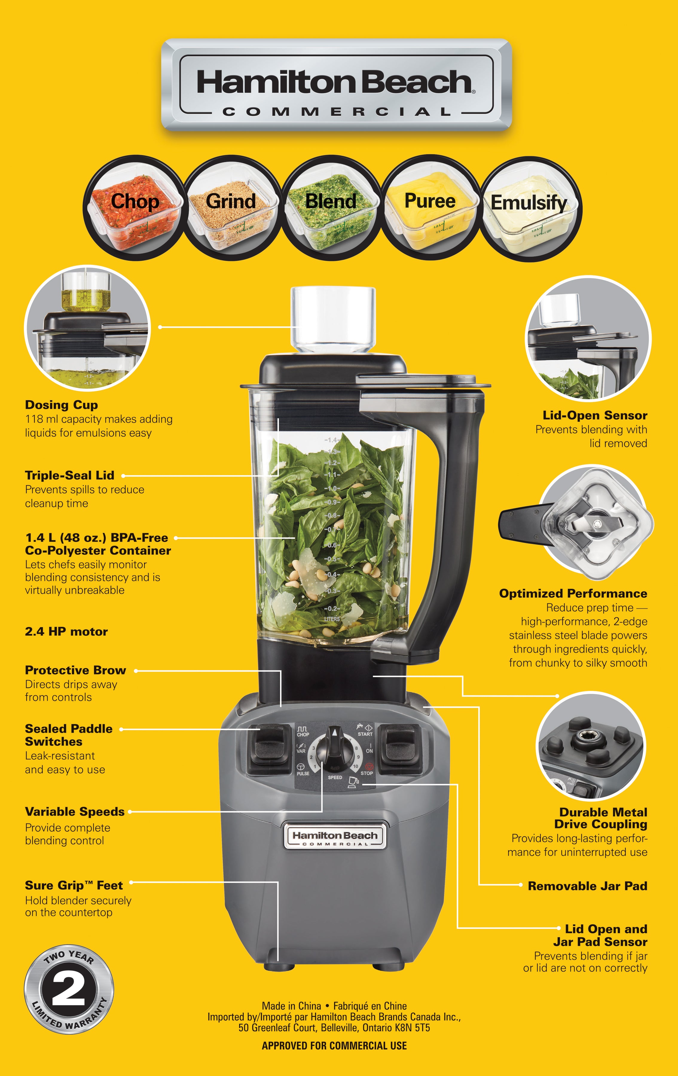 Blender de Cuisine EXPEDITOR Haute Performance - HBF510-CE - HAMILTON BEACH