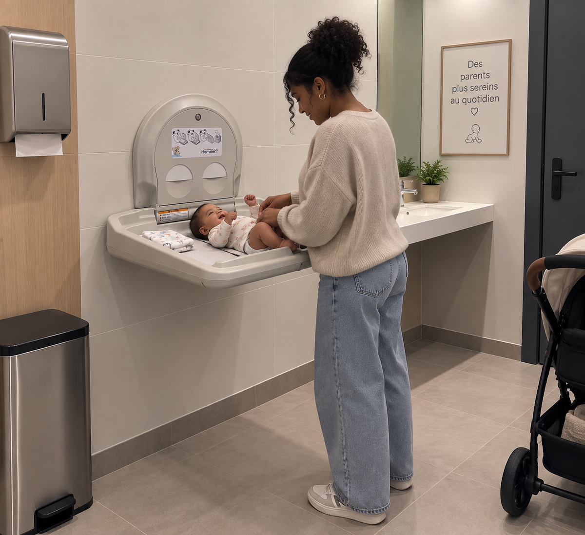 Horizontal wall-mounted changing table