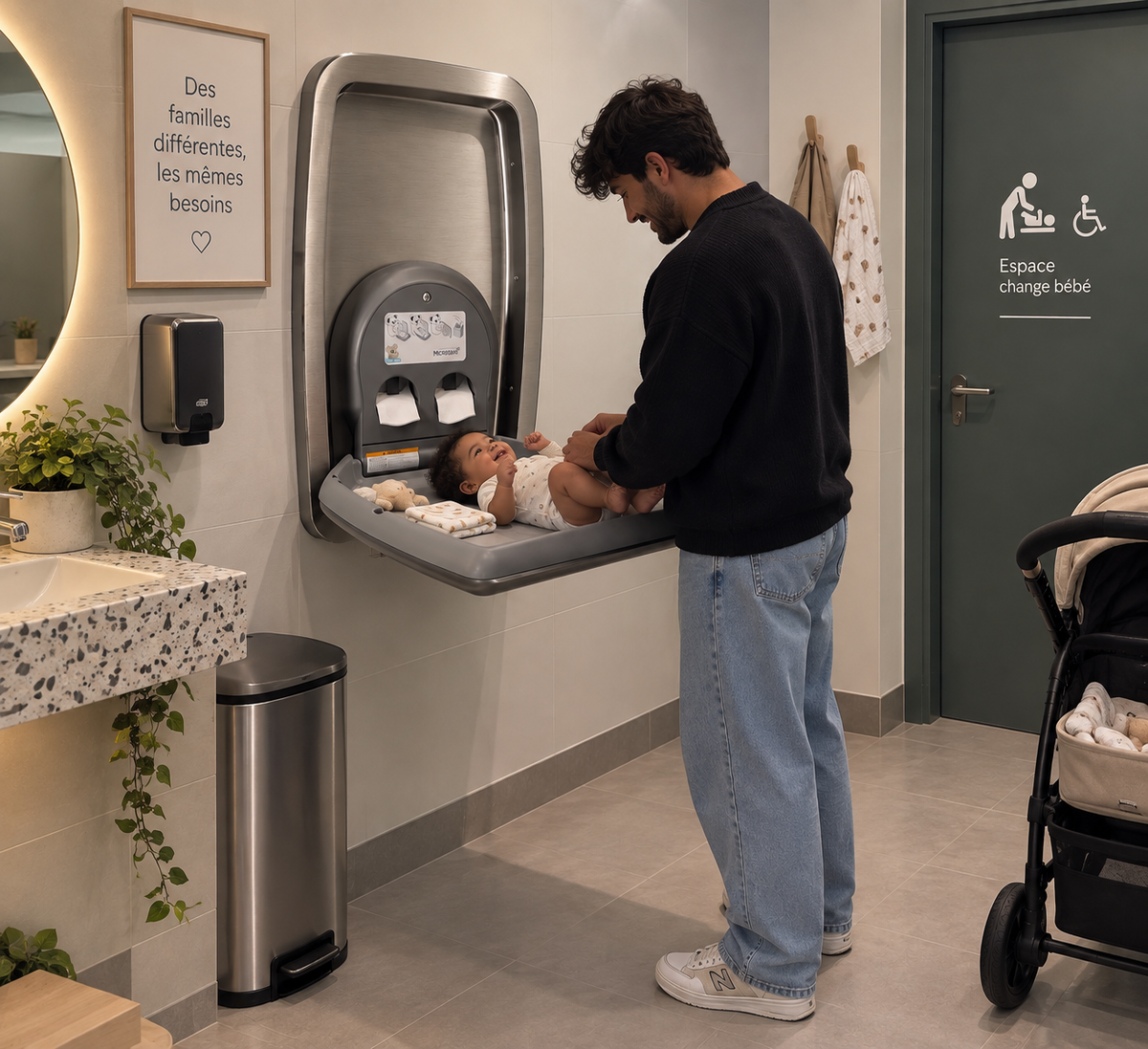Vertical built-in changing table
