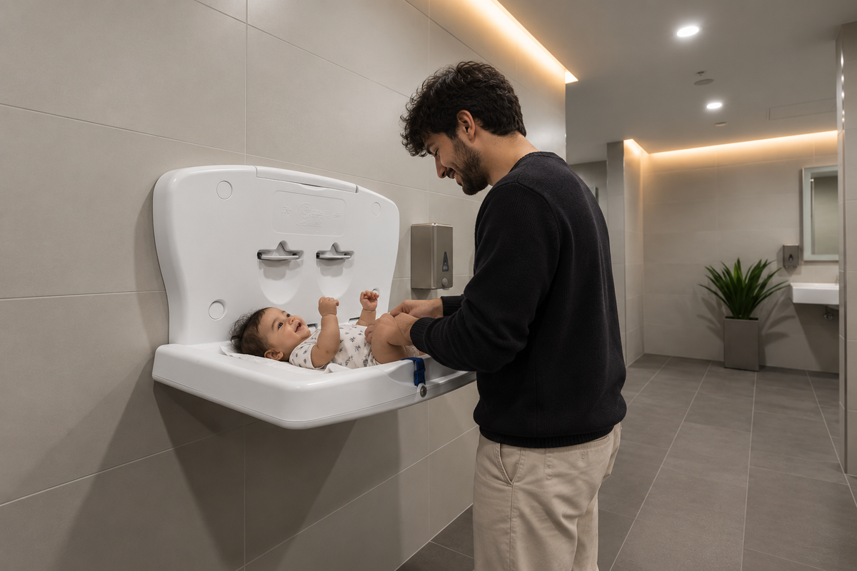 Horizontal wall-mounted changing table